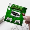 Carte à gratter personnalisée sur le thème geek pour annoncer une grossesse ou toute autre bonne nouvelle