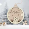 Boule de noël personnalisée au prénom de bébé représentant un Tigre