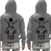Sweat a capuche pere fils ou pere fille illustré d'un pere et son fils ou sa fille sur ses epaules avec personnalisation du prénom du papa et de l'enfant