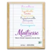 Cadre maîtresse pour un cadeau de fin d'année au motif d'une liste de compliment et personnalisé au prénom de l'élève.