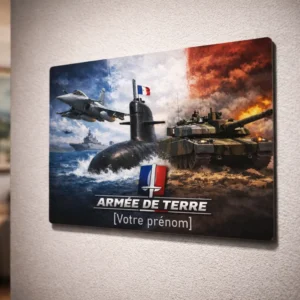 Plaque décorative militaire personnalisée inspirée de l’Armée de Terre avec char, sous-marin et avion de chasse