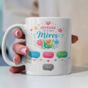 Mug joyeuse fête des mères personnalisé avec prénoms enfants