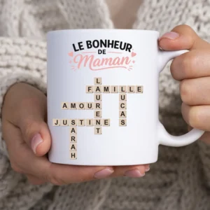 mug personnalisé maman avec prénoms des enfants style scrabble