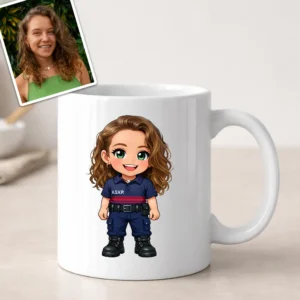 Mug ASVP personnalisé avec avatar illustré créé à partir d’une photo et prénom