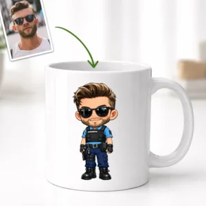 Mug pour gendarme personnalisé avec avatar créé à partir d’une photo