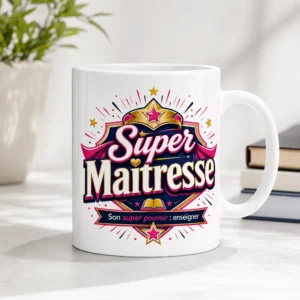 Mug Super maîtresse avec design coloré pour cadeau de fin d’année scolaire