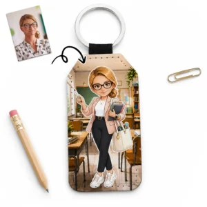 Porte clés maîtresse personnalisé avec avatar illustré à partir d’une photo
