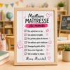 Cadre Meilleure Maîtresse du Monde personnalisé avec prénom de la maîtresse
