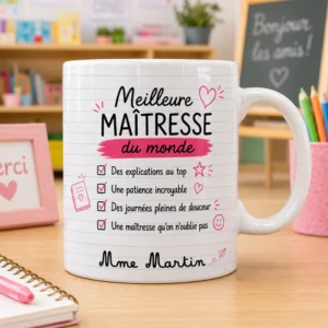 Mug meilleure maîtresse du monde personnalisé avec le prénom de la maîtresse