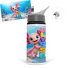 Gourde axolotl personnalisée avec prénom de l'enfant, un petit axolotl rose et un décor aquatique coloré