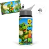 Gourde crocodile personnalisée avec prénom, un petit crocodile souriant et un décor de marécage coloré