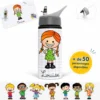 Gourde enfant avec prénom Louise et personnage écolière personnalisable parmi plus de 50 avatars
