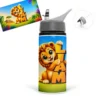 Gourde lion personnalisée prénom, un lionceau et un décor coloré inspiré de la savane