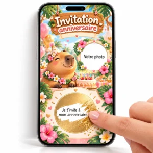 Carte a gratter numérique Capybara pour invitation a un anniversaire.