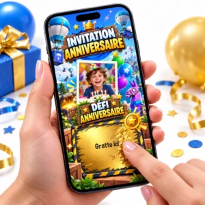Carte anniversaire numérique Fortnite à personnaliser avec photo et texte