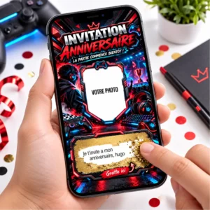 Carte digitale à gratter invitation anniversaire thème gamer