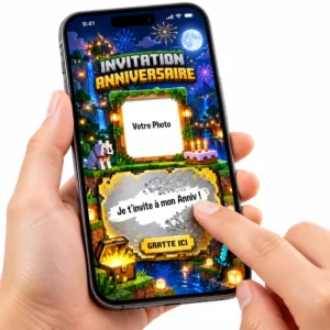 Carte à gratter digitale spéciale invitation anniversaire thème Minecraft