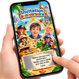 Carte digitale invitation anniversaire pour enfant à personnaliser avec texte et photo.