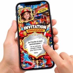 invitation anniversaire pompier numerique a gratter et personnalisée