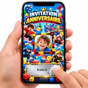 Carte numérique à gratter thème Roblox pour invitation anniversaire.