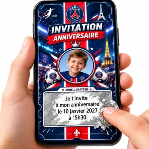 Carte digital d'invitation d'anniversaire sur le thème du PSG