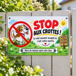panneau humour chien " STOP crottes"