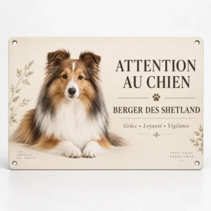 plaque attention au chien modèle berger des shetland