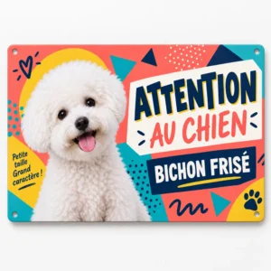 plaque attention au chien modèle bichon frisé
