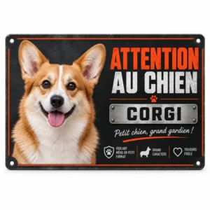 plaque attention au chien modèle Corgi
