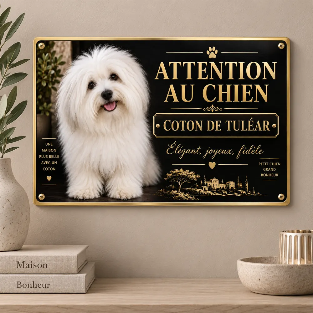 plaque attention au chien modèle coton de tuléar
