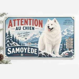 plaque attention au chien modèle : samoyède